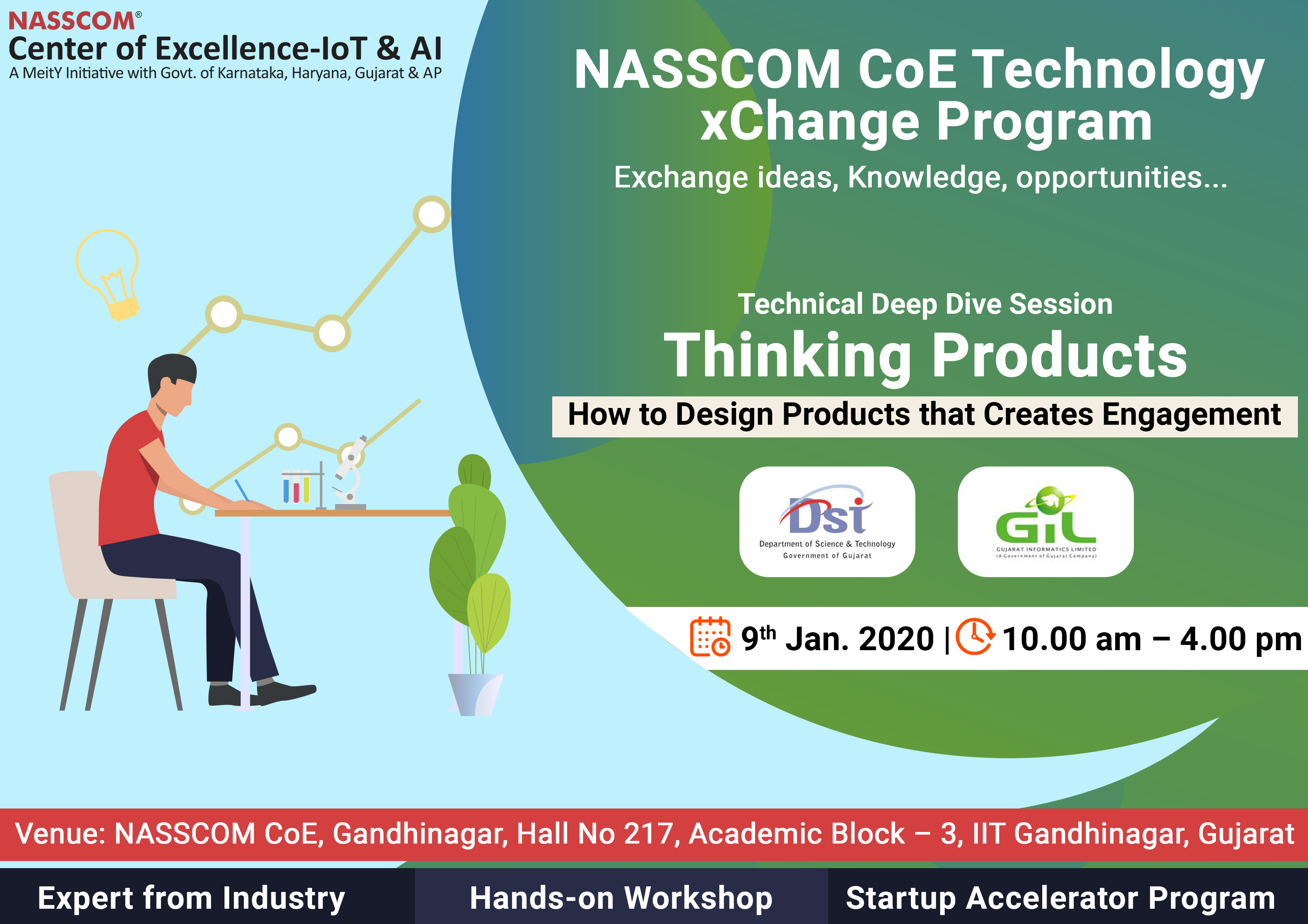 Exchange ideas, knowledge, opportunities | Computer Vision is a Proven Tool in Artificial Intelligence | Learn How to Apply in Industry Use Cases | Technical Deep Dive Session: |Decision Making in Computer Vision | Experts from IIT | Hands-on workshop | Startup Acceleration program | 09th Jan, 2020 | 10:00 am to 04:30 pm | NASSCOM CoE Gandhinagar Hall No 217 | Academic Block – 3 | IIT Gandhinagar Gujarat